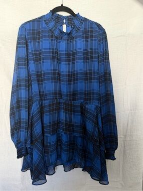 torrid Blue and Black Plaid Peplum Tunic